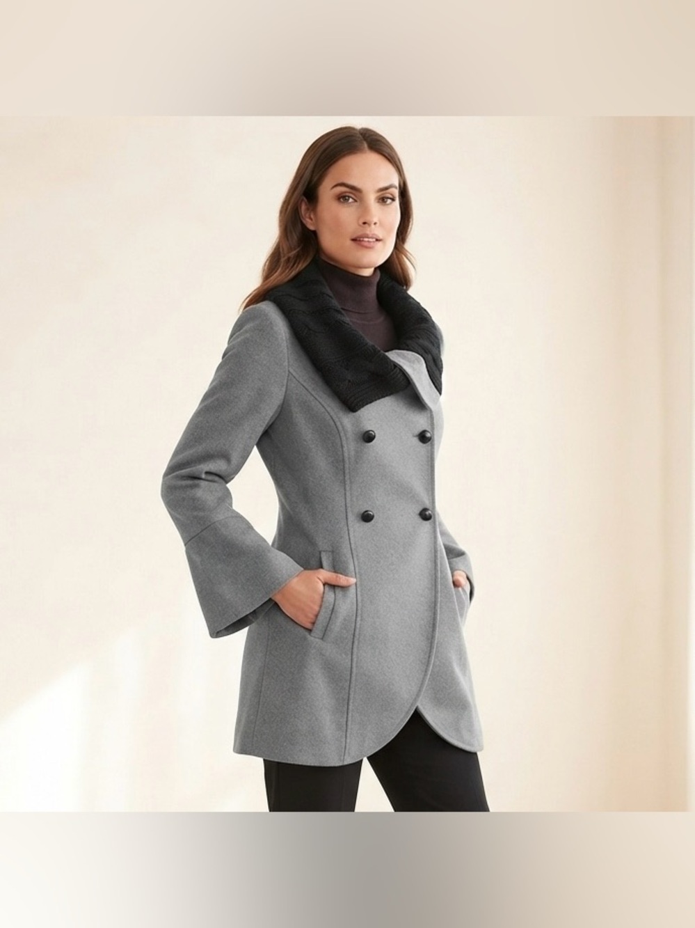 Venus Lined Wool Blend Jacket with Oversized Cable Knit Collar Womens Size 8
